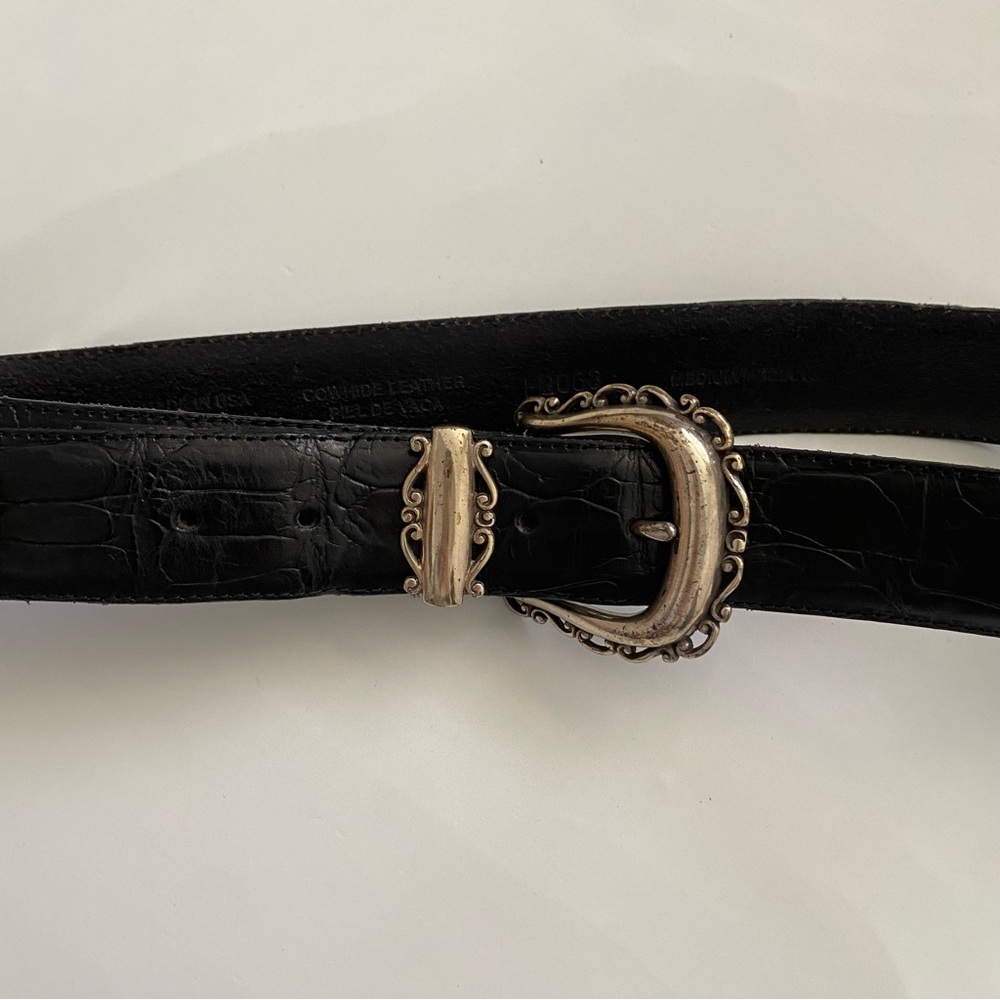 Vintage Western Black Leather Belt with Silver Buckle